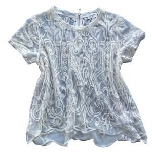 True Religion Women‎ Blouse Size XS Sheer Lace Embroidered Boho Floral Romantic